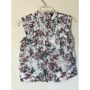 Cliche‎ Y2K Ruffle Floral Flower Sheer Open Back Blouse Shirt Womens Small